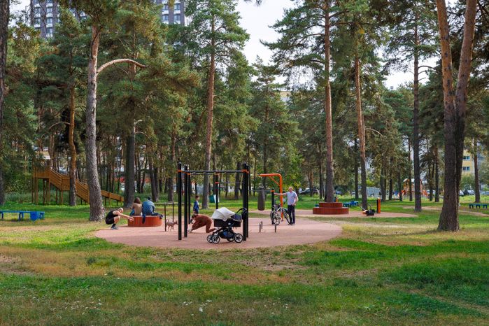 Детская площадка в Кузьминском лесопарке в Котельниках осенью