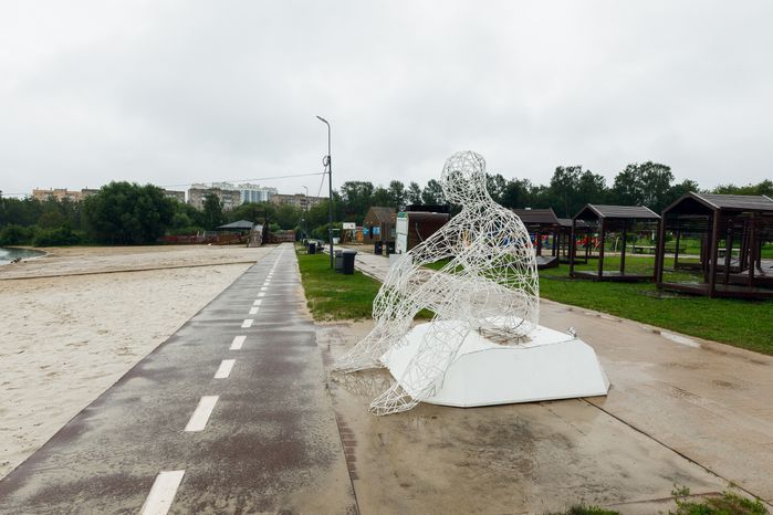 Человек, смотрящий на море, на берегу озера Сенеж в парке «Спортивный» Солнечногорска