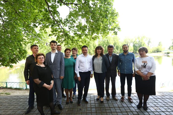 Проверка губернатором Подмосковья хода благоустройства парка усадьбы Крафта в Королеве