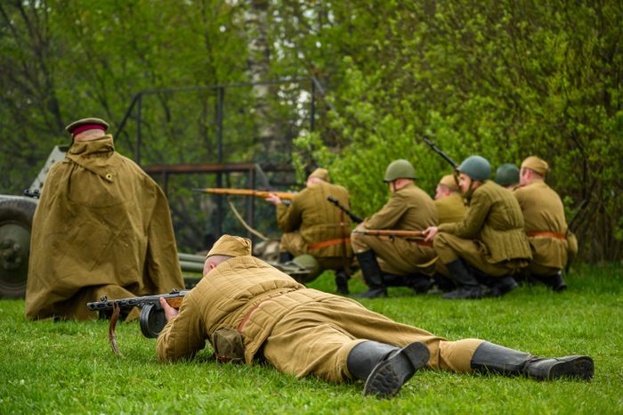 Военно-историческая реконструкция событий мая 1945 года в музее истории танка Т-34 в Мытищах