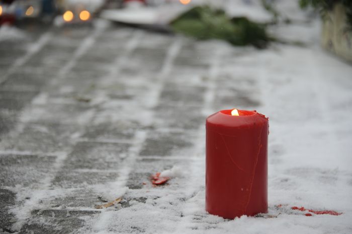 Цветы у посольства Франции в Москве