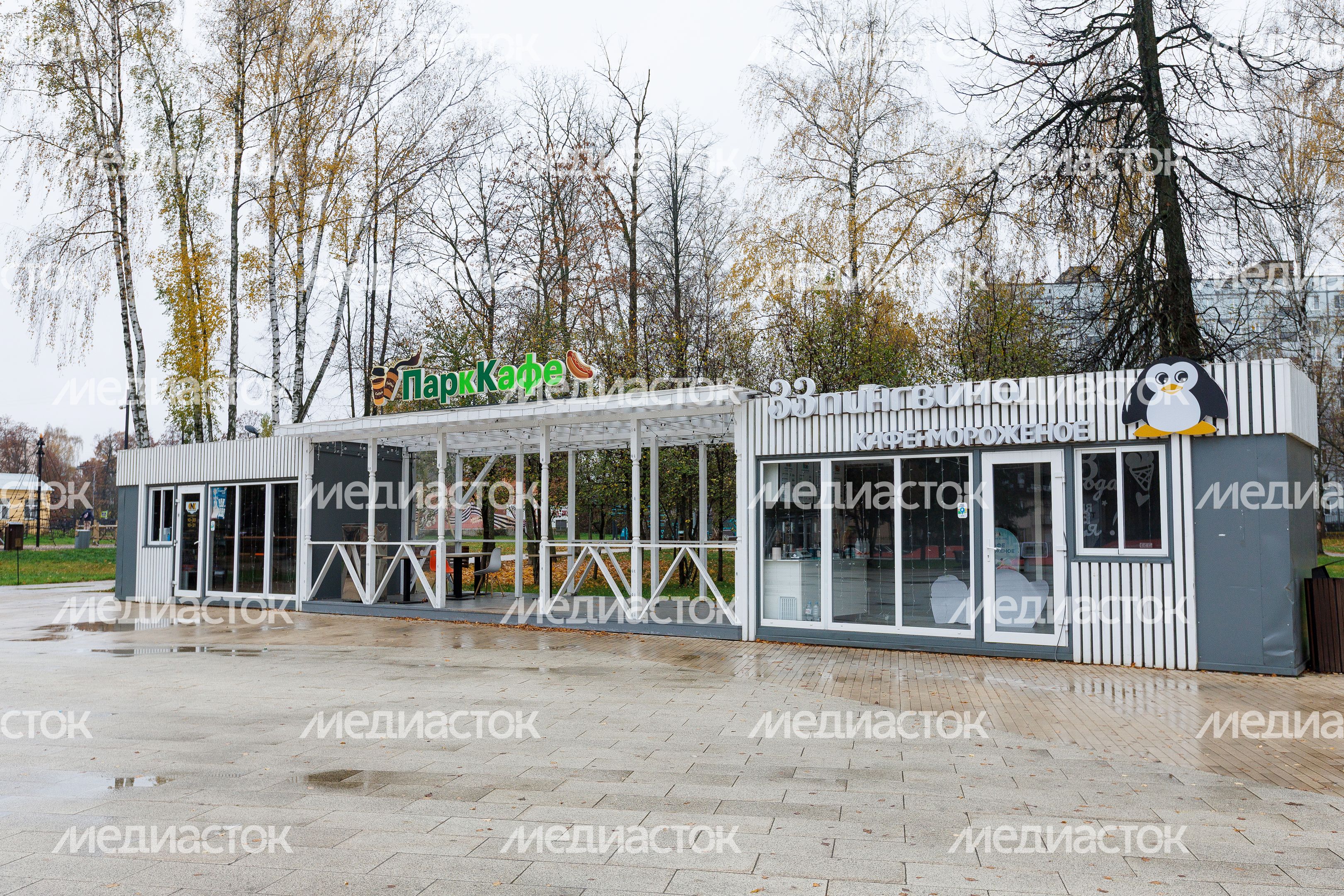 Кафе в Центральном парке культуры и отдыха города Пушкино осенью Кафе в Центральном парке культуры и отдыха города Пушкино осенью