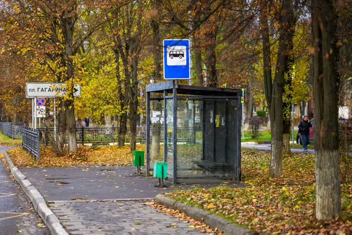 Остановка в микрорайоне Авиационный в Домодедово осенью