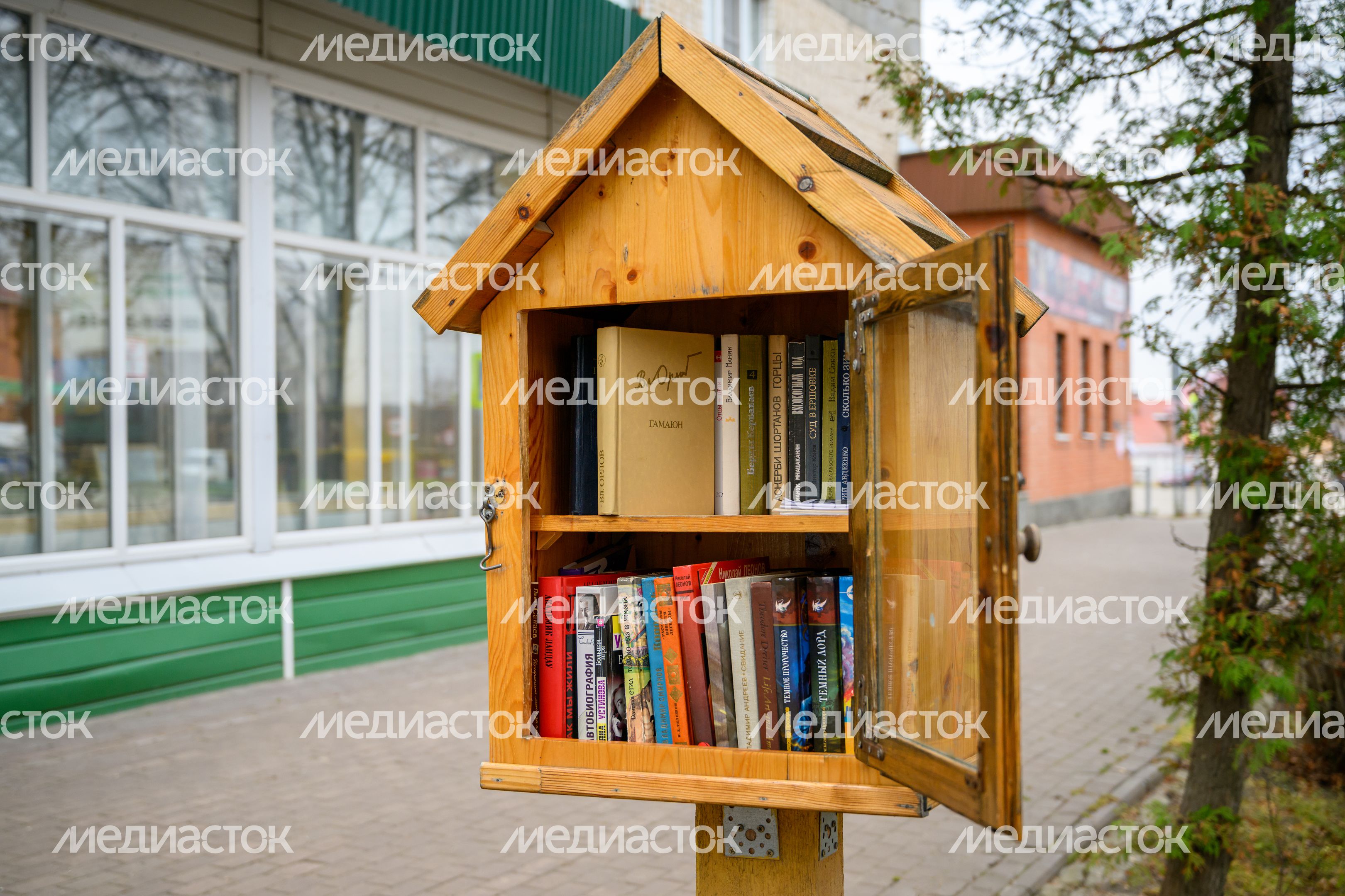 Домик с книгами буккроссинга возле обновленной библиотеки имени И.И. Морозова в Луховицах Домик с книгами буккроссинга возле обновленной библиотеки имени И.И. Морозова в Луховицах