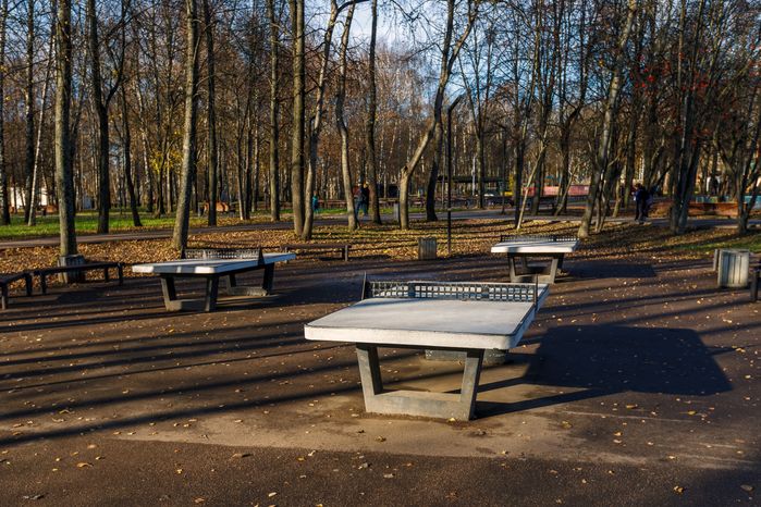 Теннисный стол в Городском парке культуры и отдыха Долгопрудного осенью