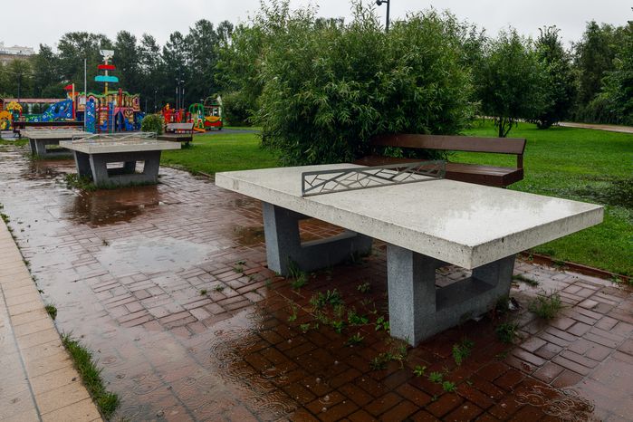 Теннисный стол в парке «Спортивный» на берегу озера Сенеж в Солнечногорске