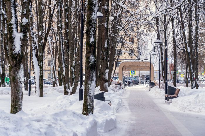 Зима в городском парке «Гучково» в Дедовске округа Истра