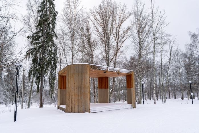 Сцена в Высоковском городском парке культуры и отдыха «Березовый» в округе Клин зимой