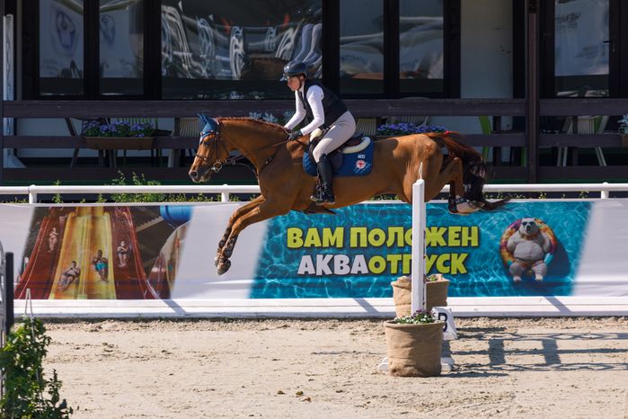 Всадник на Евразийских играх по конкуру в конноспортивном комплексе «Максима парк» в Дмитровском округе