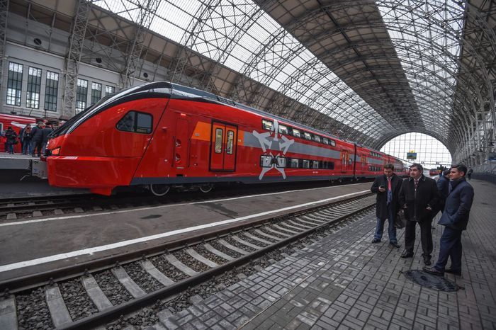 Запуск двухэтажного «Аэроэкспресса» с Киевского вокзала в Москве