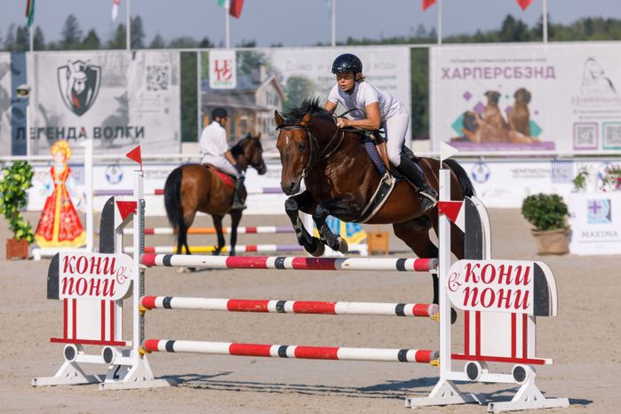 Всадник на Евразийских играх по конкуру в конноспортивном комплексе «Максима парк» в Дмитровском округе