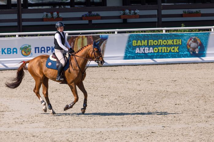 Всадник на Евразийских играх по конкуру в конноспортивном комплексе «Максима парк» в Дмитровском округе