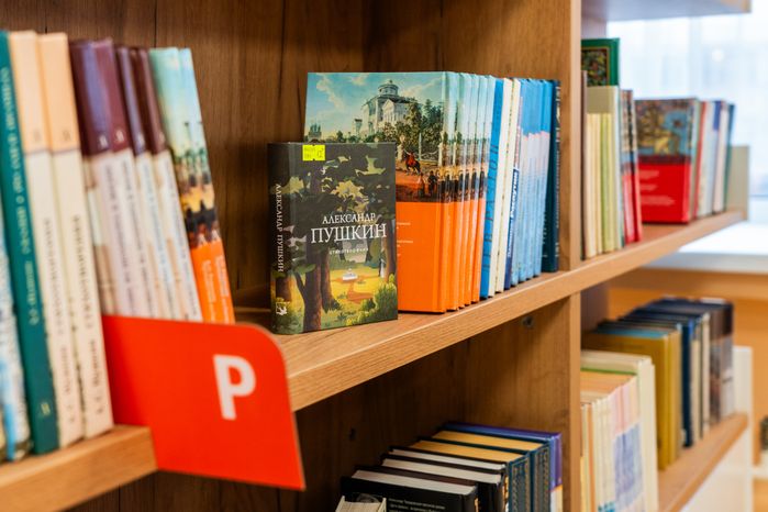 Книги на полке в Центральной библиотеке «Книгополис» – первой модульной библиотеке Наро-Фоминска