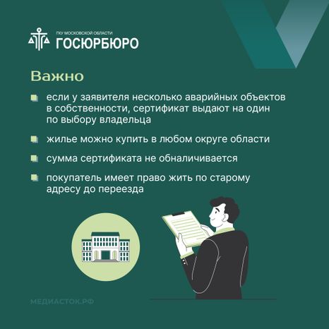 Выдача сертификатов на переезд из аварийного жилья в Московской области квадрат 10