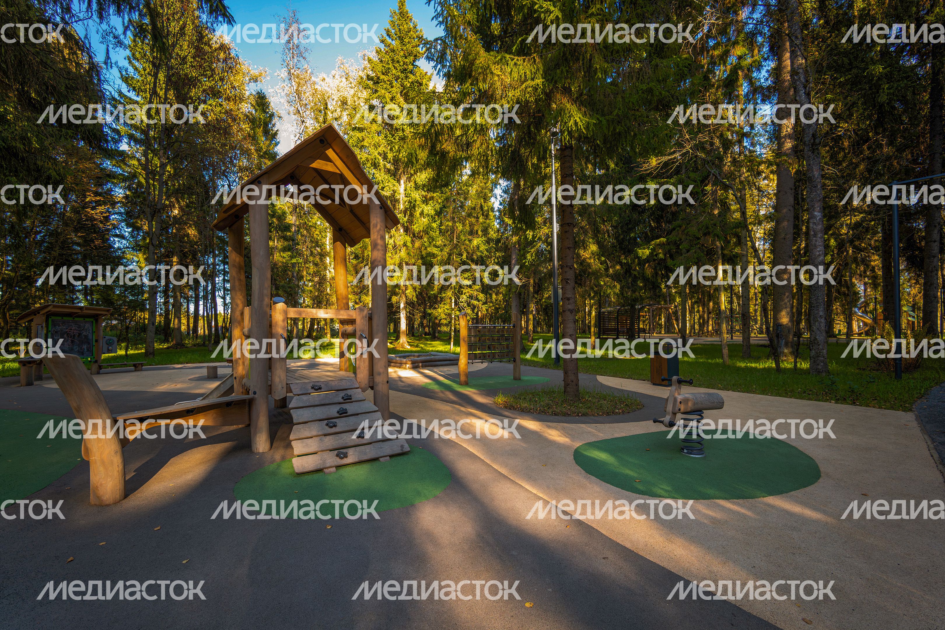 Детская площадка в лесопарке «Прибрежный» округа Истра Детская площадка в лесопарке «Прибрежный» округа Истра