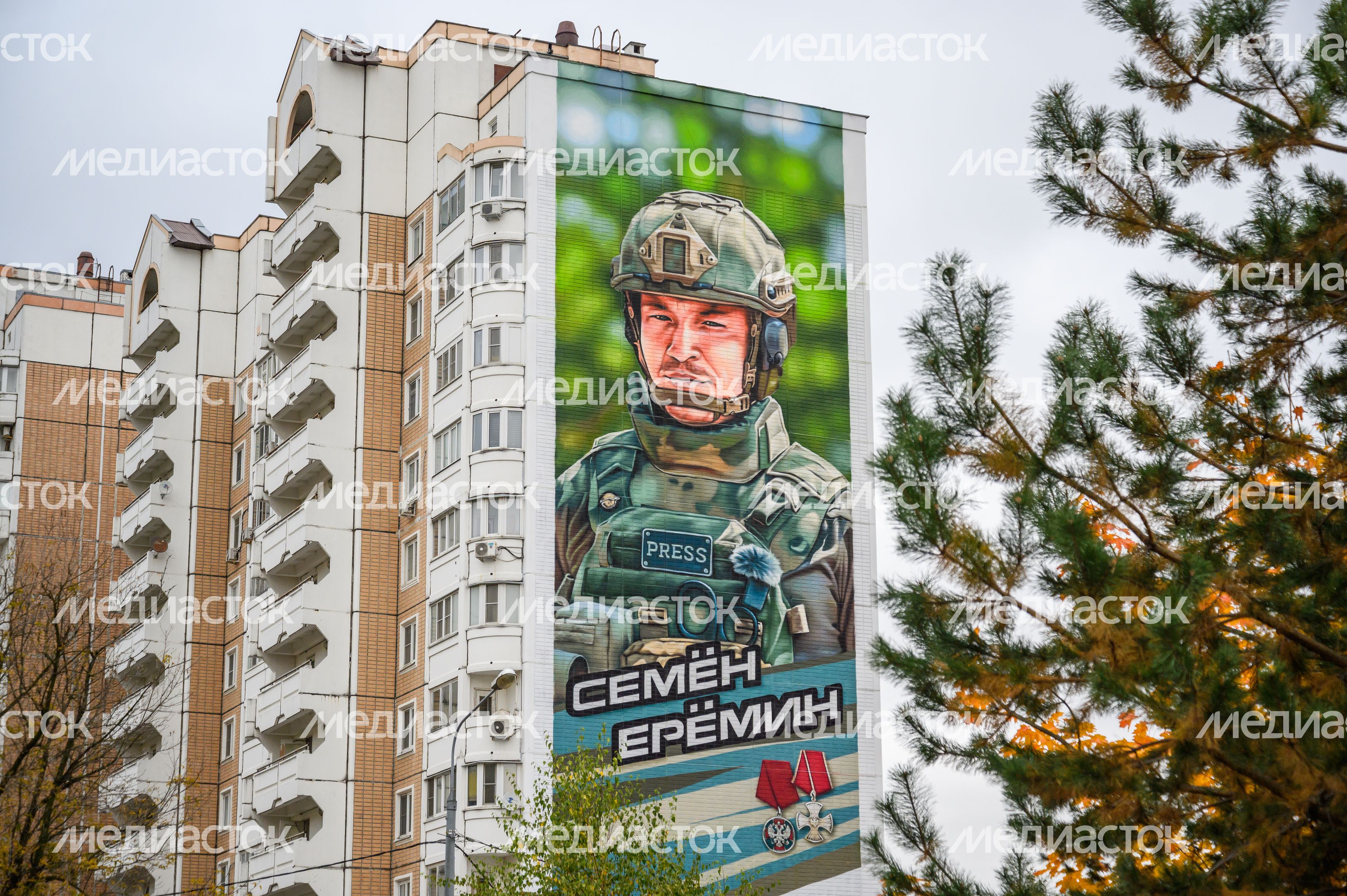 Мурал, посвященный военному корреспонденту Семену Еремину, в Балашихе Мурал, посвященный военному корреспонденту Семену Еремину, в Балашихе