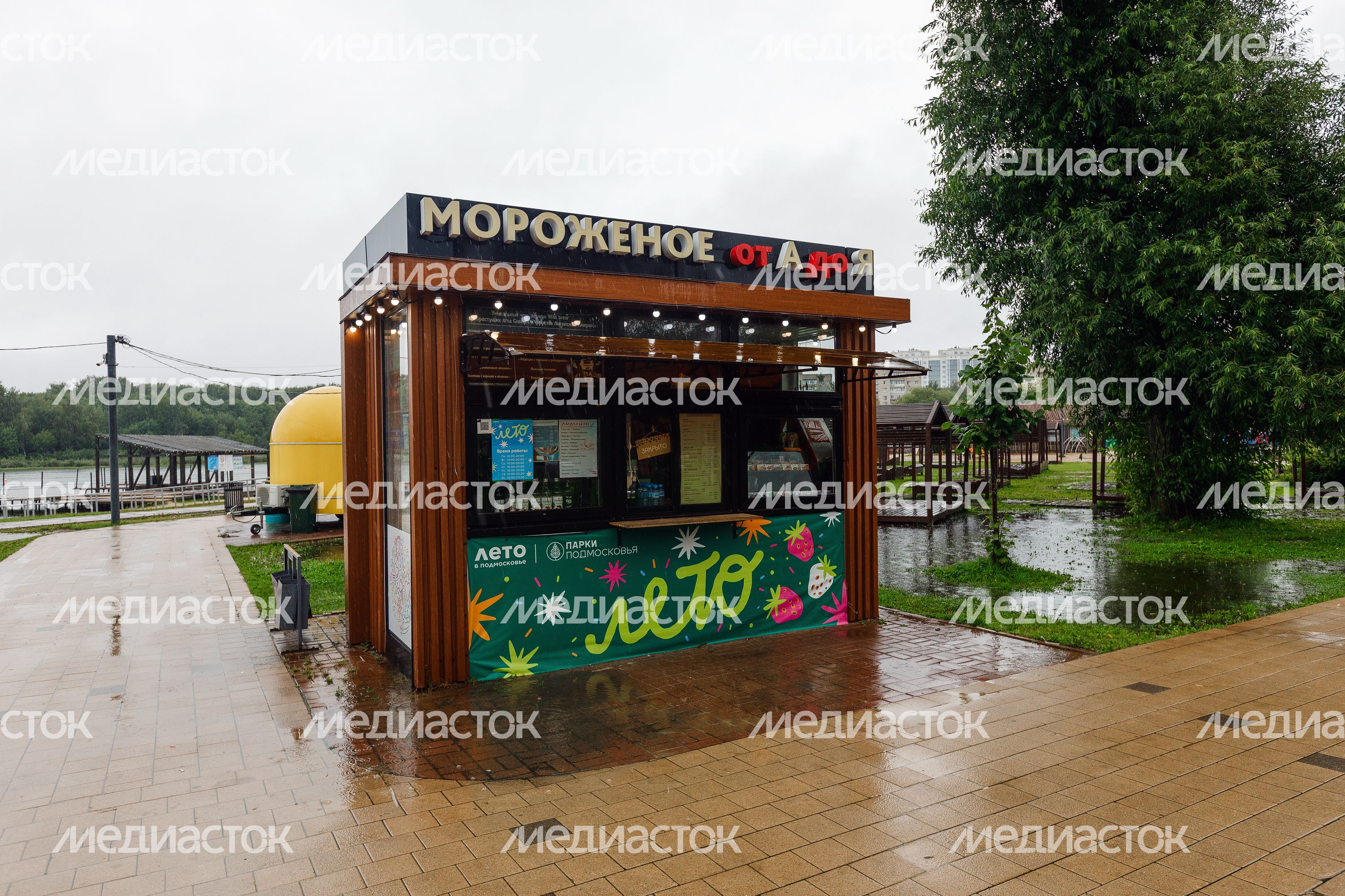 Продажа мороженого в парке «Спортивный» на берегу озера Сенеж в Солнечногорске