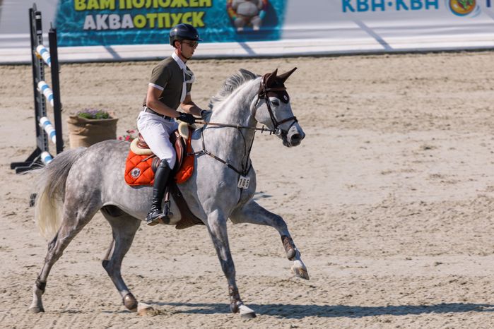 Всадник на Евразийских играх по конкуру в конноспортивном комплексе «Максима парк» в Дмитровском округе