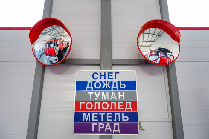 Гараж для пожарных машин нового пожарного депо ПСЧ-202 Мособлпожспаса в Балашихе