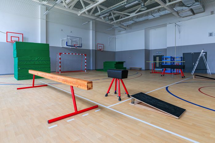 Спортивный зал в новой школе ЖК «Пригород Лесное» в Видном Ленинского округа