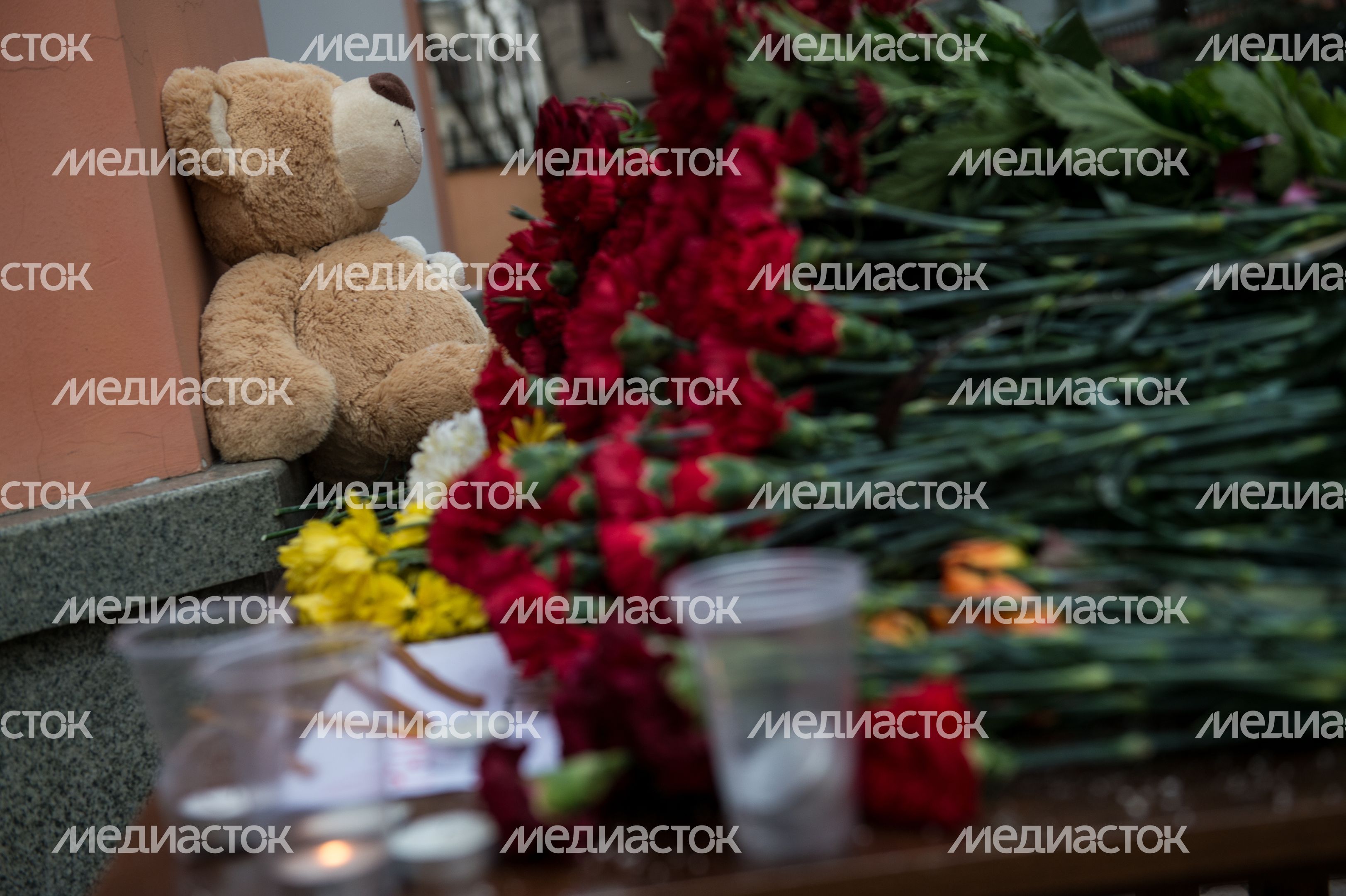 Москвичи несут цветы в знак скорби по погибшим в авиакатастрофе в Ростове-на-Дону