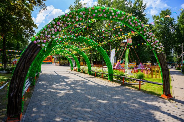 Арка с гирляндой в городском парке культуры и отдыха «Пегас» в Егорьевске