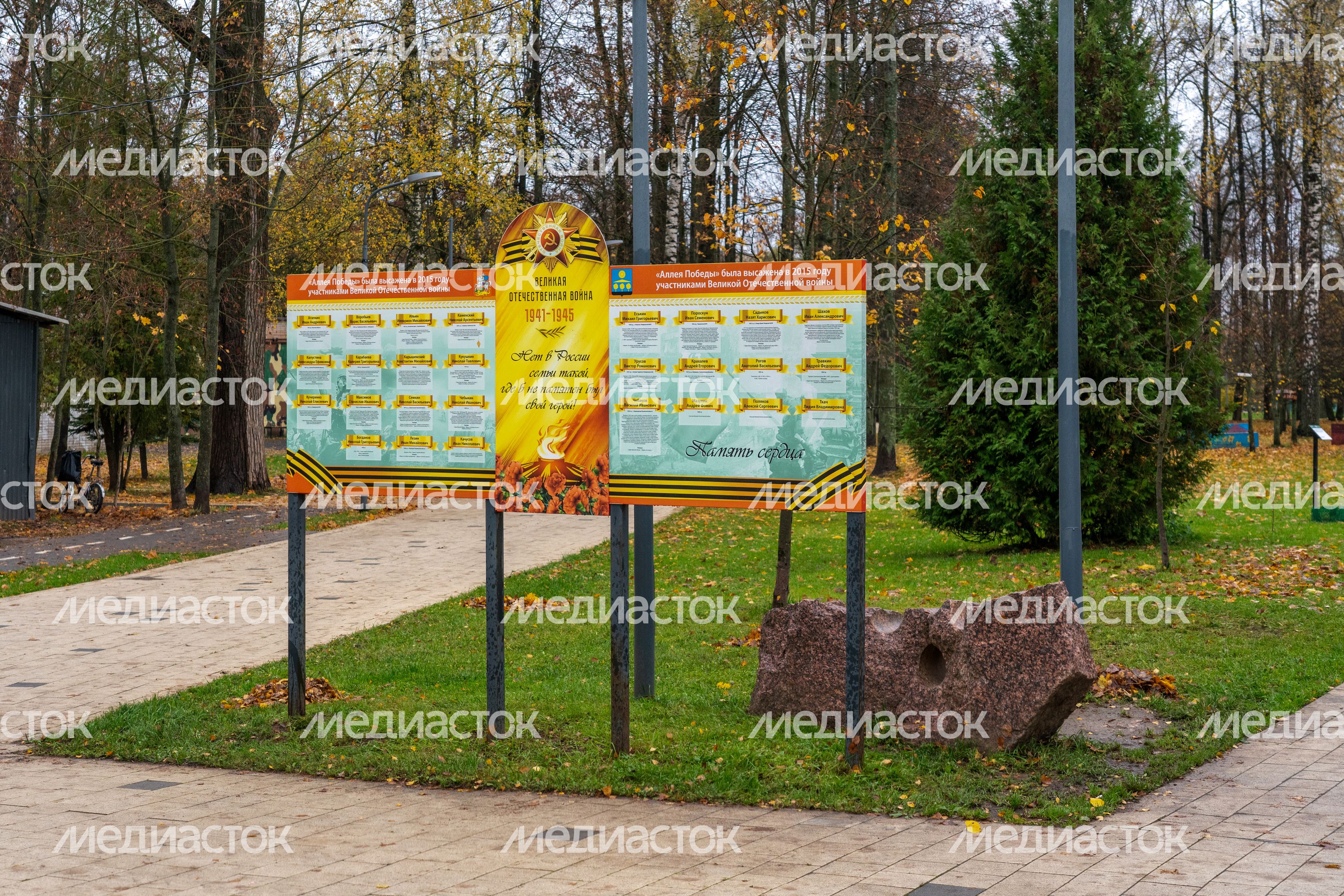 Аллея Победы в городском парке культуры и отдыха Солнечногорска осенью Аллея Победы в городском парке культуры и отдыха Солнечногорска осенью