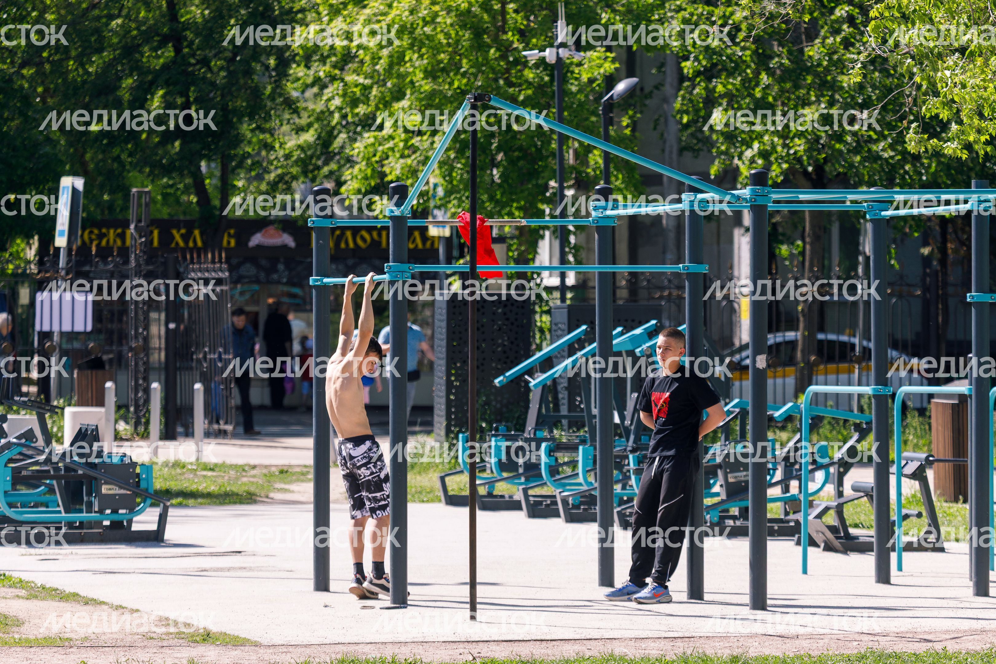 Спортивная площадка в Центральном парке культуры и отдыха «Пушкинский» в Пушкино летом Спортивная площадка в Центральном парке культуры и отдыха «Пушкинский» в Пушкино летом