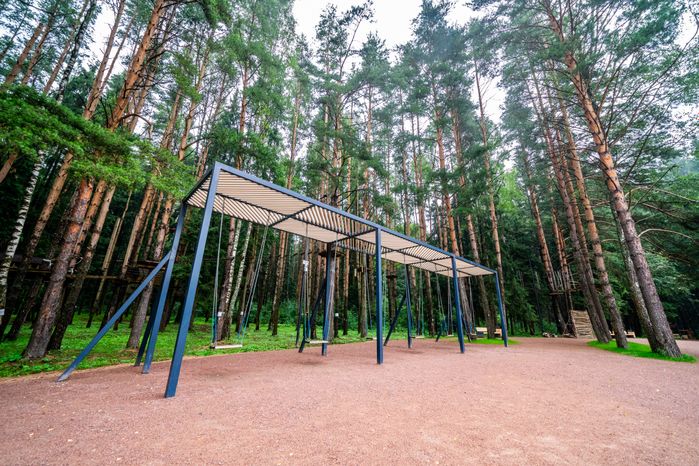 Качели в лесопарке «Талицкий лес» летом в Клину