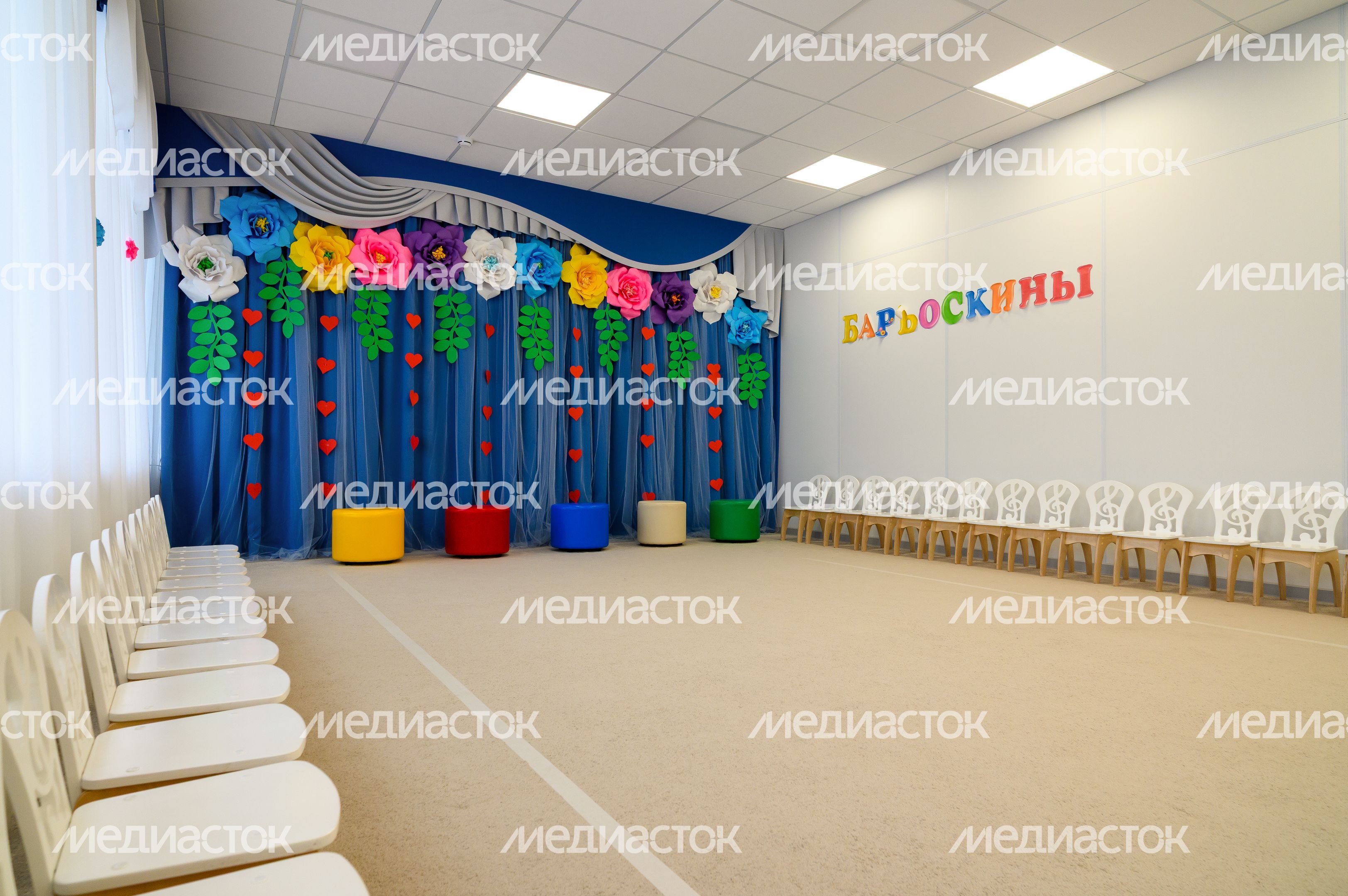Музыкальный зал в детском саду «Полянка» после капитального ремонта