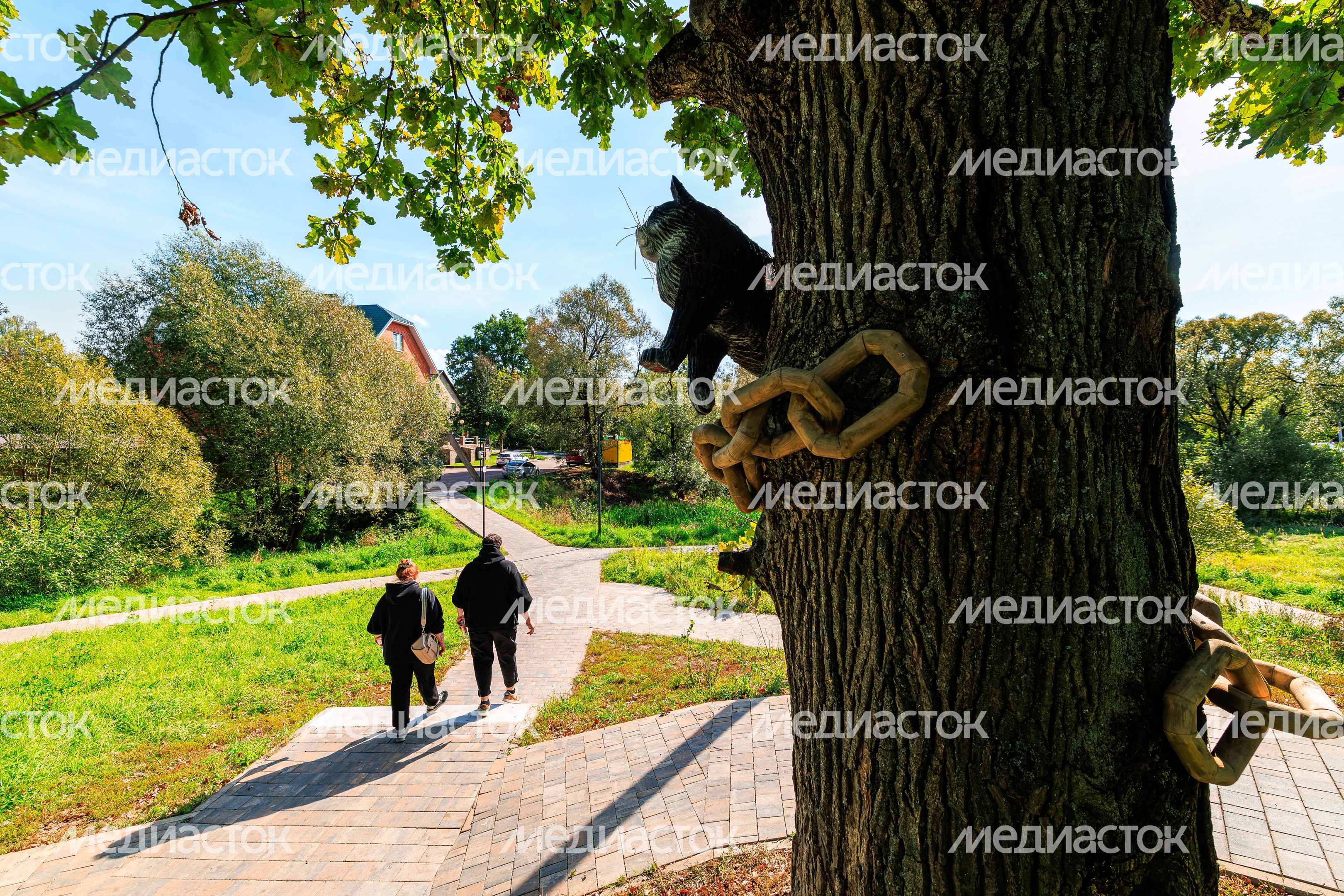 Кот ученый на дубе в сказочном парке «Лукоморье» в Рузе летом Кот ученый на дубе в сказочном парке «Лукоморье» в Рузе летом