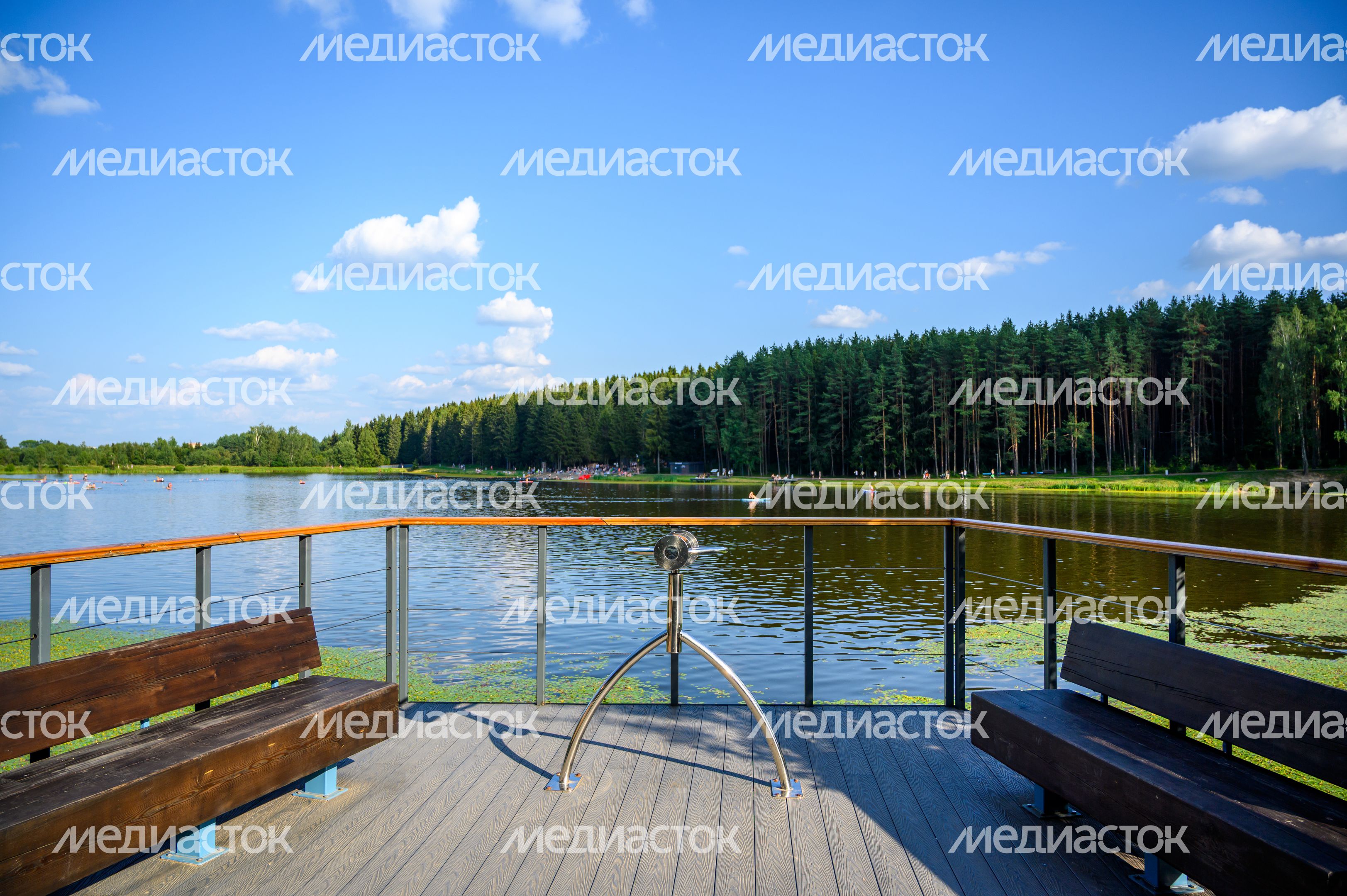Набережная в лесопарке «Загорское море» летом в Сергиевом Посаде
