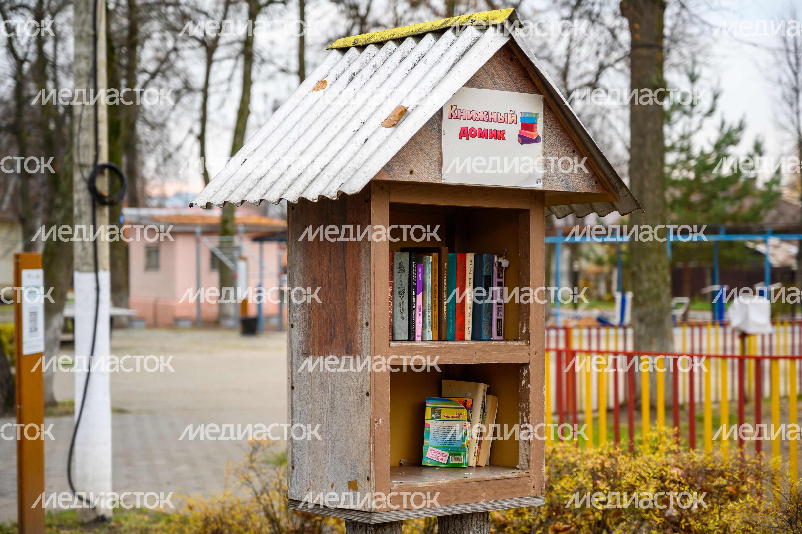 Книжный домик в парке культуры и отдыха «Пегас» в Егорьевске осенью Книжный домик в парке культуры и отдыха «Пегас» в Егорьевске осенью