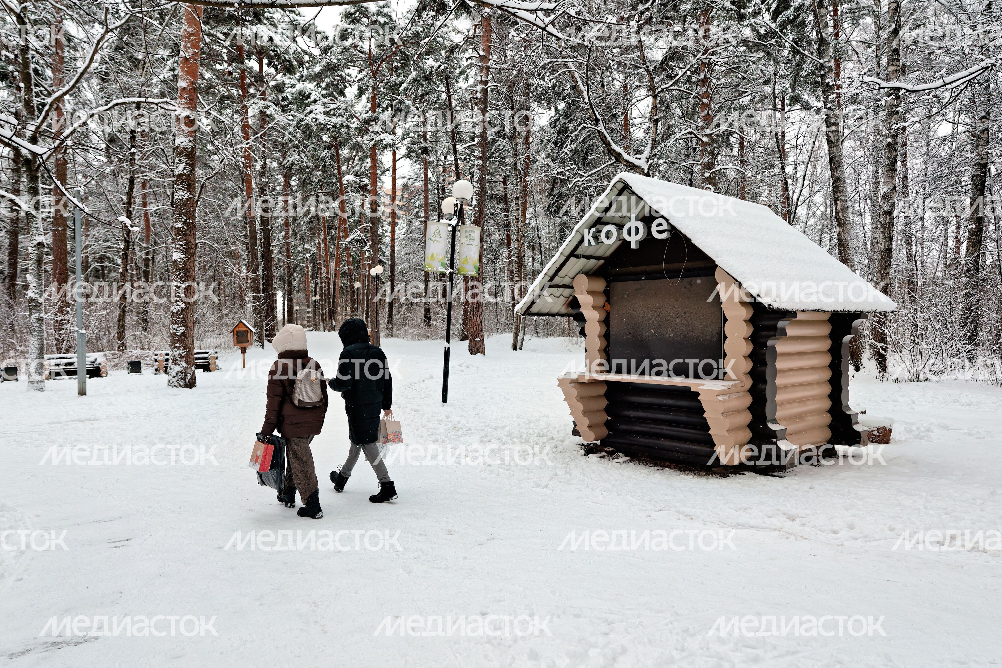 Торговля в экопарке «Губайловский» в Красногорске зимой