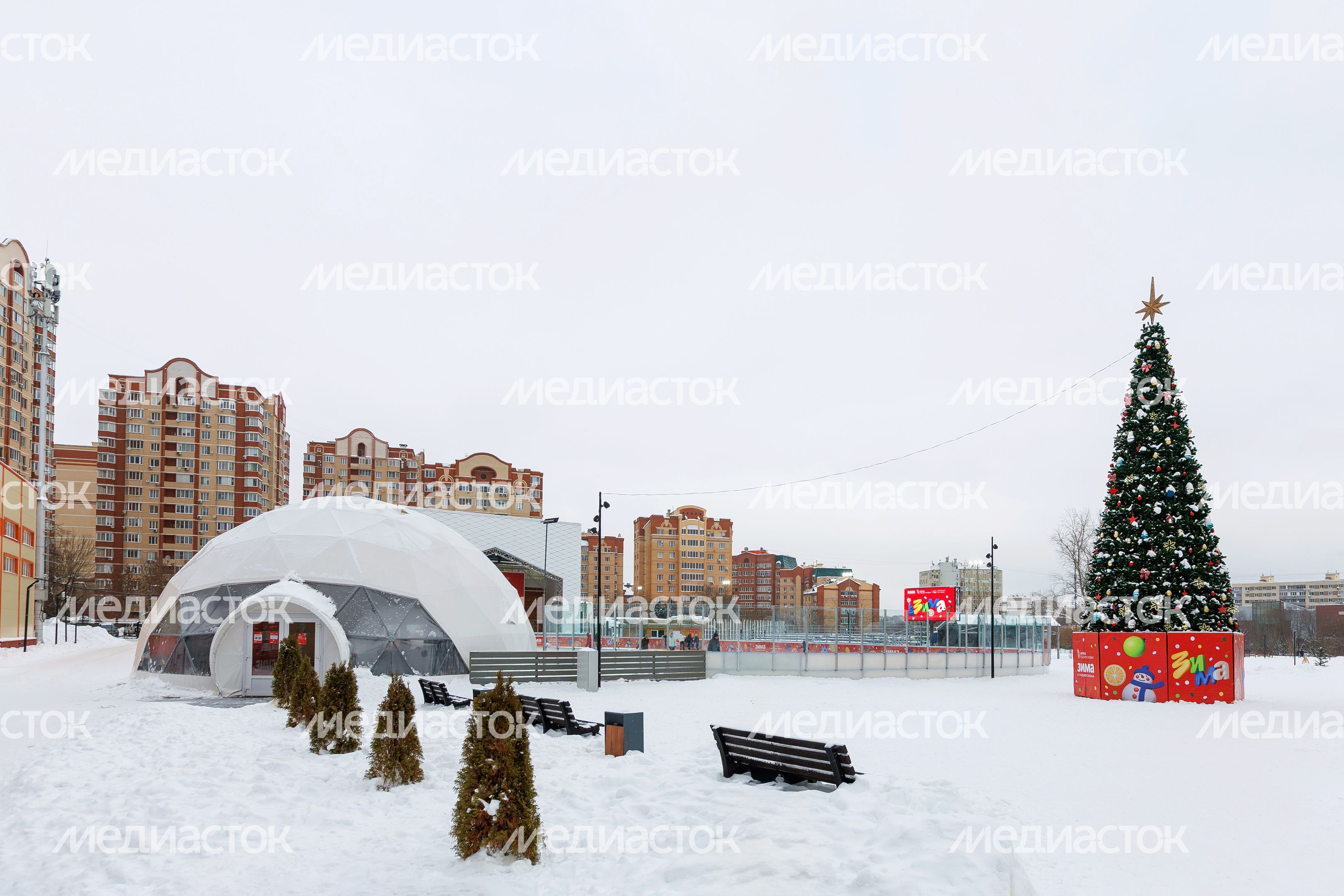 Городской парк культуры и отдыха зимой в Долгопрудном