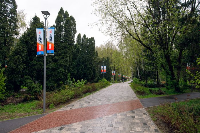 Украшение улиц ко Дню Победы в Химках
