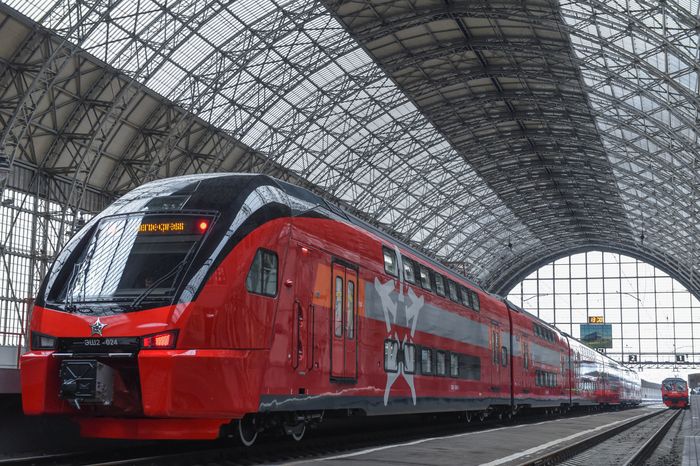 Запуск двухэтажного «Аэроэкспресса» с Киевского вокзала в Москве