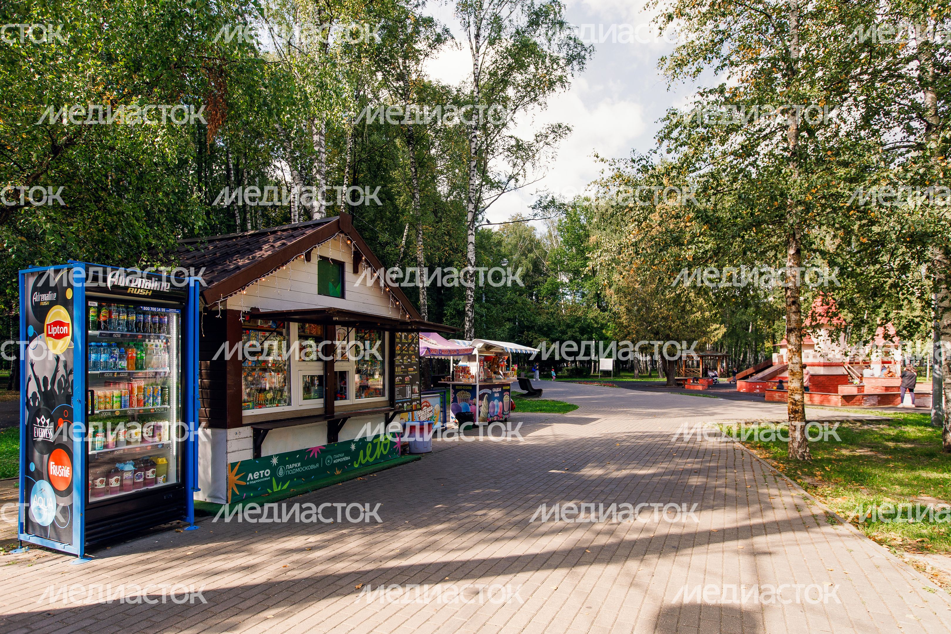Торговля в Центральном городском парке им. М.И. Калинина в Королеве летом Торговля в Центральном городском парке им. М.И. Калинина в Королеве летом