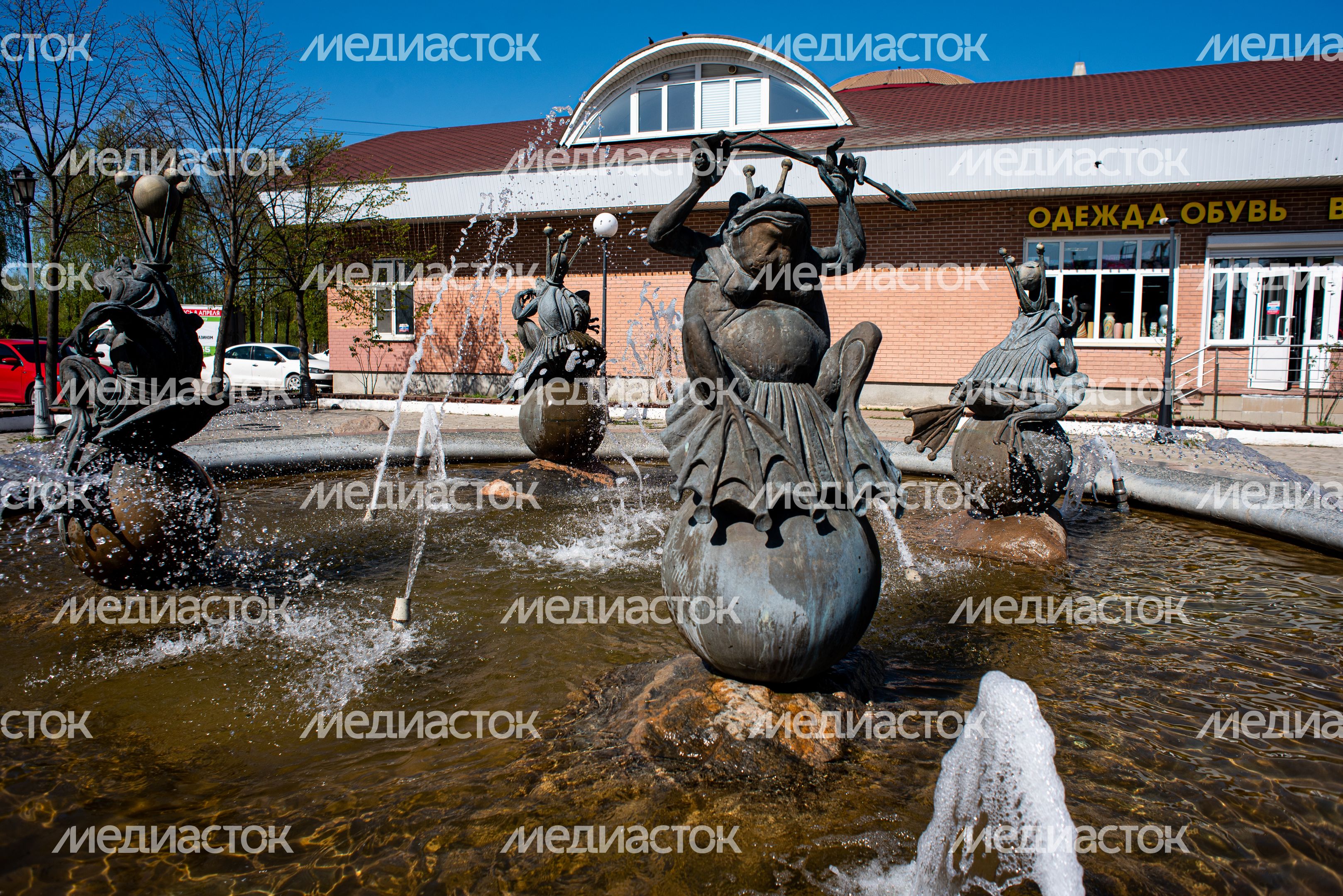 Весенние виды фонтана «Ожидание» в городе Дмитров