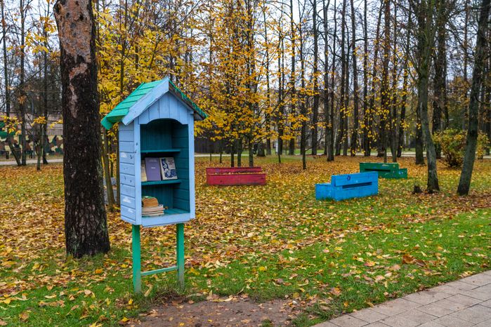Буккроссинг в городском парке культуры и отдыха Солнечногорска осенью
