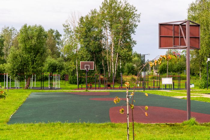 Баскетбольная площадка в парке культуры и отдыха «Солнечный берег» поселка Запрудня Талдомского округа