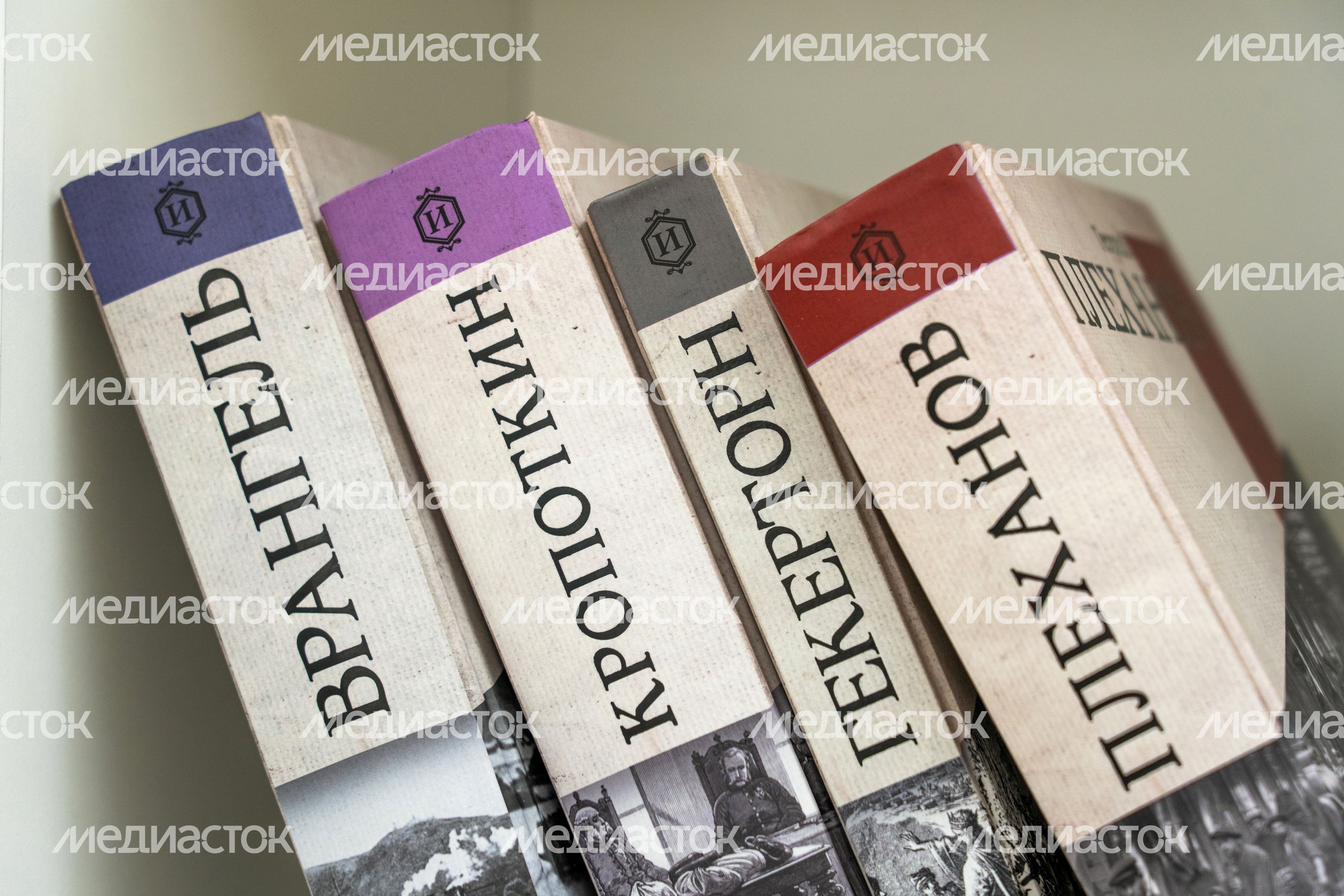 Книги на полке в модельной библиотеке «Компас» во Власихе Книги на полке в модельной библиотеке «Компас» во Власихе