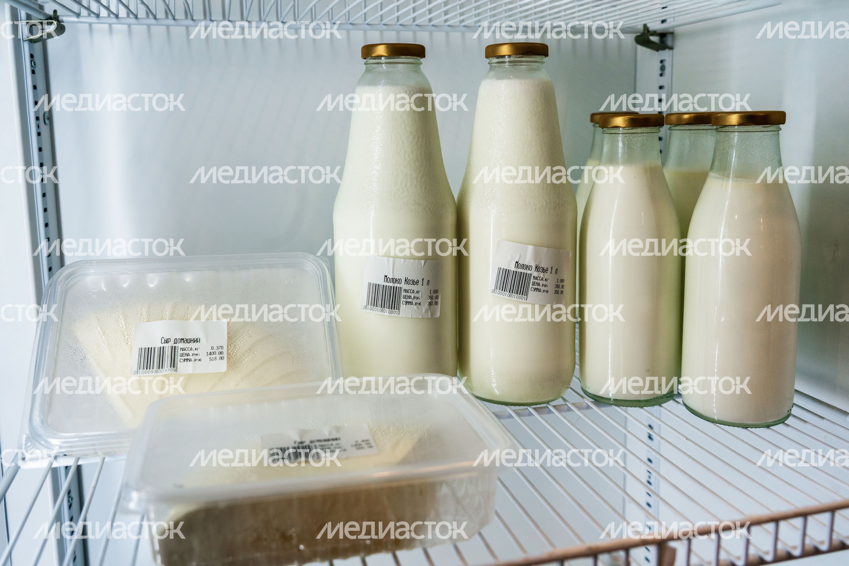 Молочные продукты в фермерской лавке на экоферме Корневых в Истре
