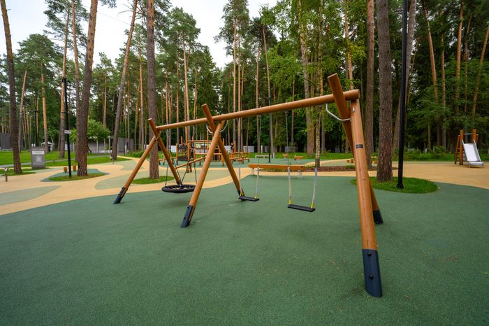 Качели в Центральном парке культуры и отдыха Жуковского летом