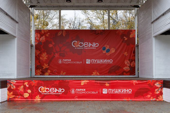 Сцена в Центральном парке культуры и отдыха города Пушкино осенью