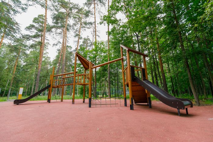 Детская площадка с горкой в лесопарке «Волкуша» в Лыткарино