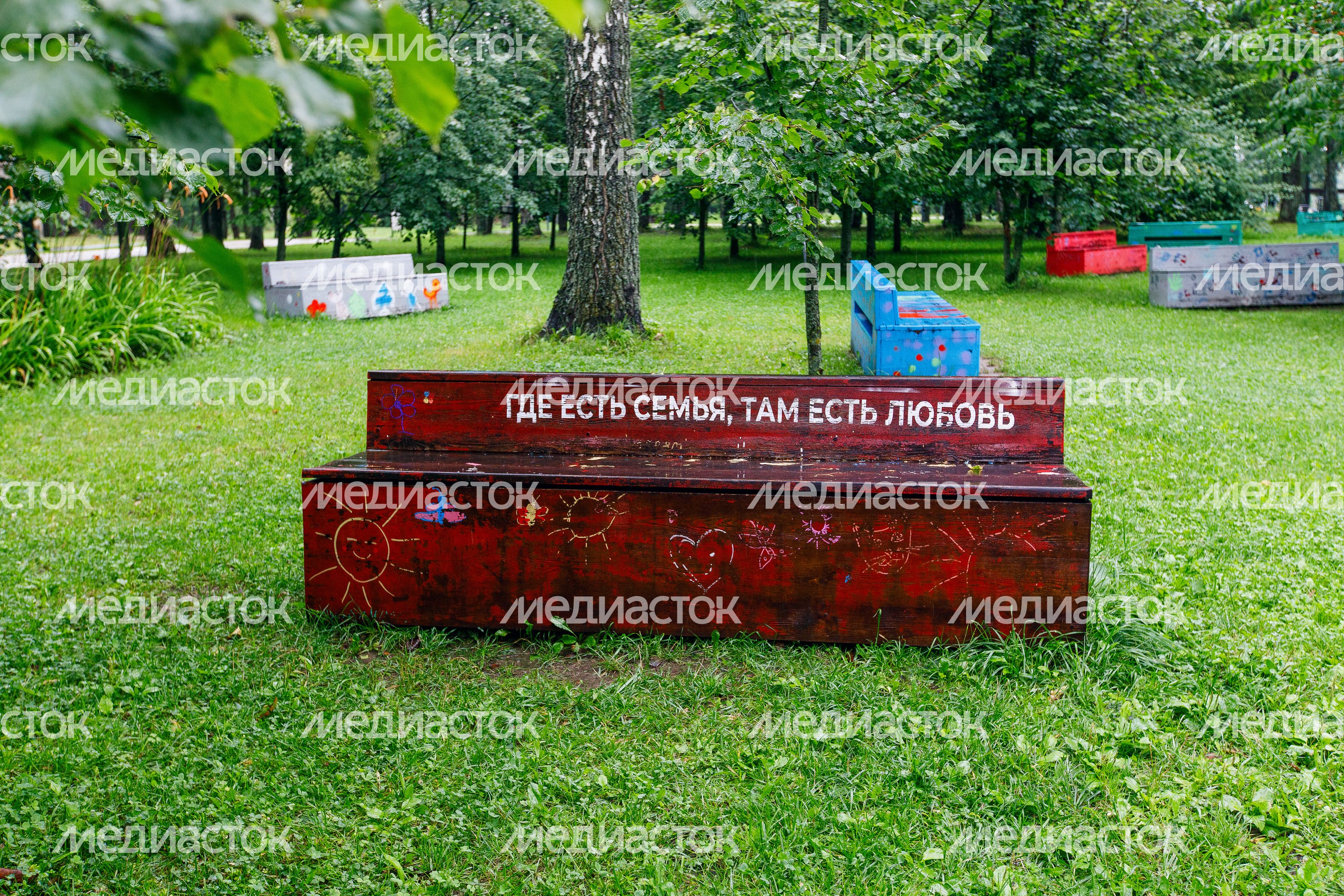 Лавочки в городском парке культуры и отдыха Солнечногорска