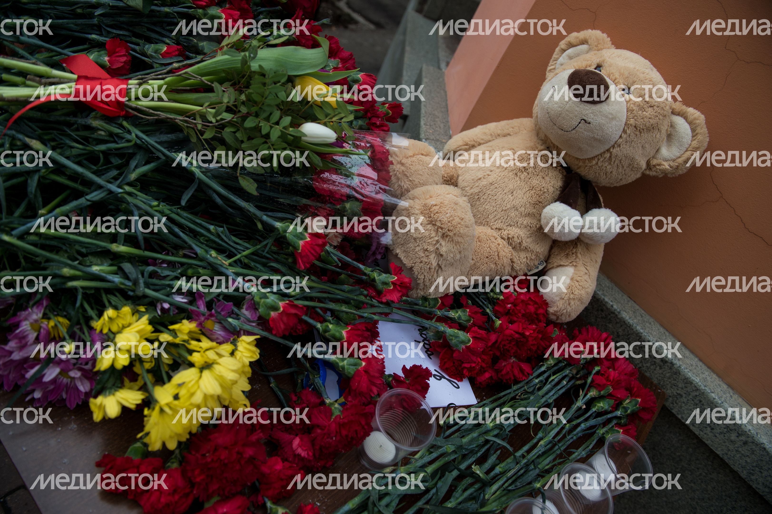 Москвичи несут цветы в знак скорби по погибшим в авиакатастрофе в Ростове-на-Дону