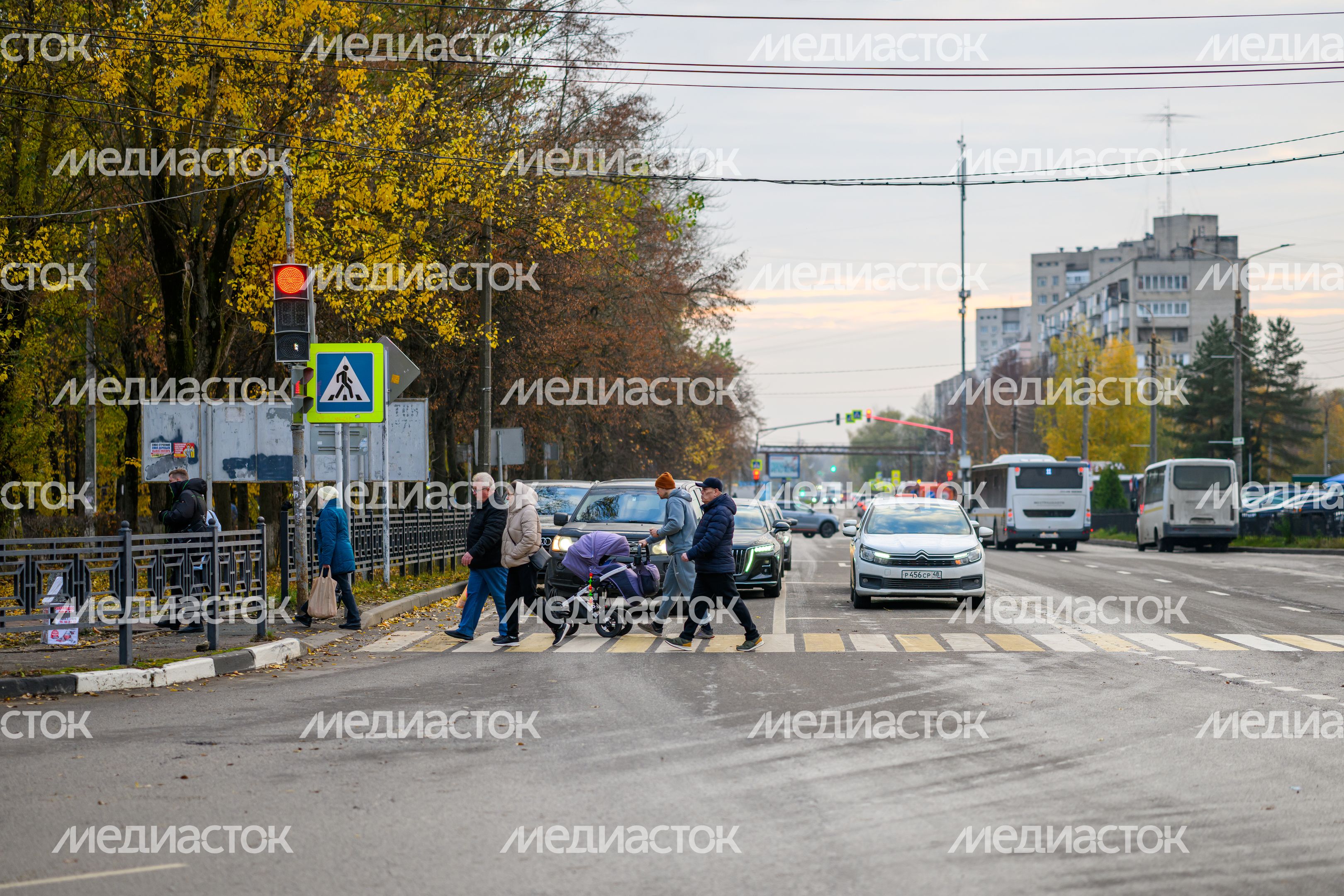 Пешеходный переход на проспекте Академика Туполева в микрорайоне Авиационный Домодедово осенью Пешеходный переход на проспекте Академика Туполева в микрорайоне Авиационный Домодедово осенью