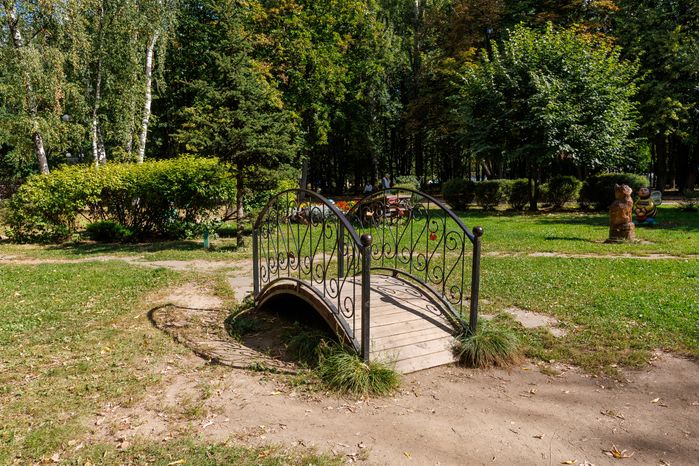Декоративный мостик в Центральном парке культуры и отдыха в Лыткарино летом